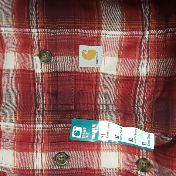 NWT Carhartt Men's Rugged Flex Relaxed Fit Flannel Fleece Lined Plaid Shirt XL - Picture 4 of 5